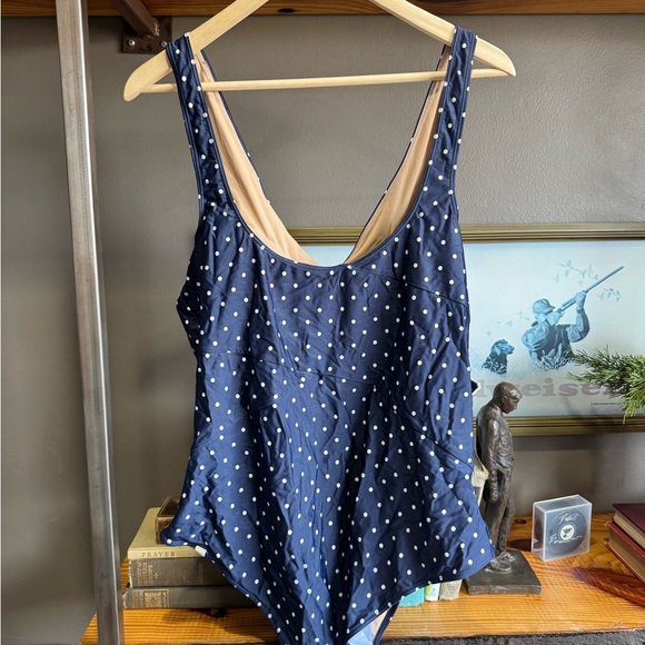 Navy Polka Dot Ruffle swimsuit - Picture 2 of 3